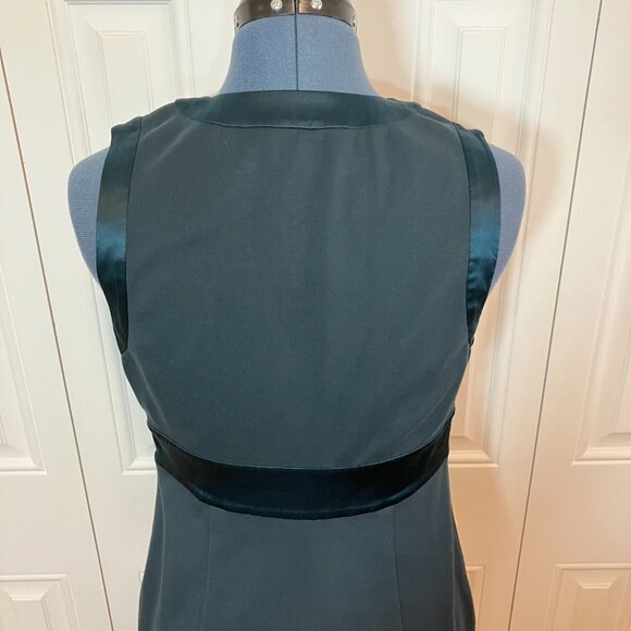 Banana Republic Dark Teal Stretch Sheath Dress with Silk Trim Sz 8 - Picture 3 of 7